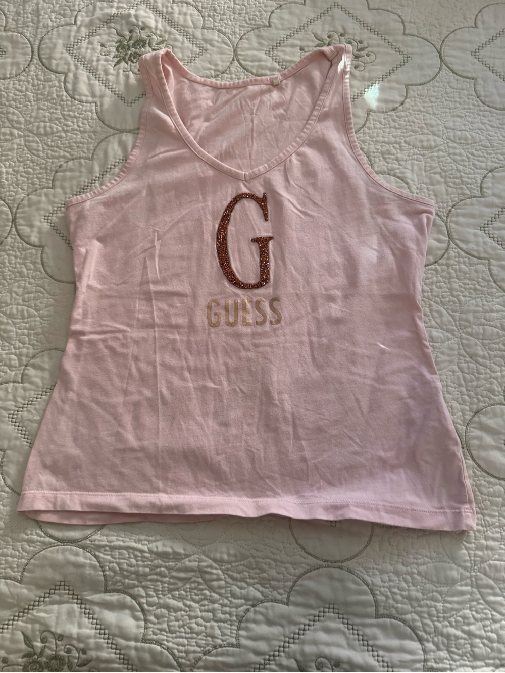 GUESS Light Pink Tank with Glitter 'G' Logo